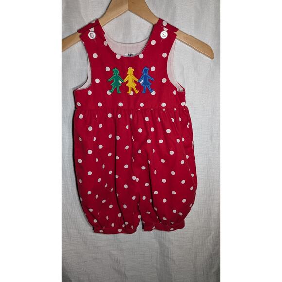Vtg Kelly's Kids Girls Red Polka Dot Jumpsuit Sz 3T One Piece Retro 90s Colorful - Picture 1 of 5